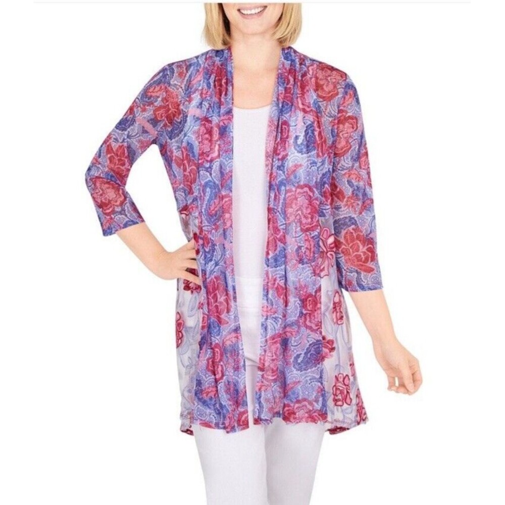 NWT Ruby Rd. Floral Embroidered Mesh Purple Open Front Cardigan Size 2X